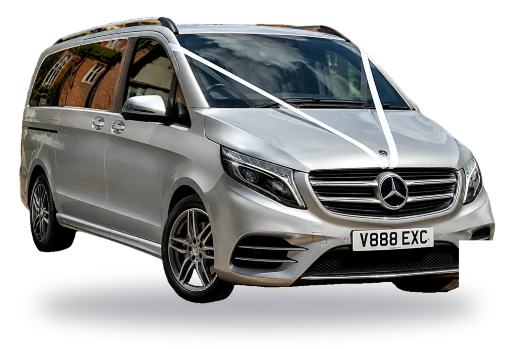 Silver Mercedes V-Class, registration V888 EXC